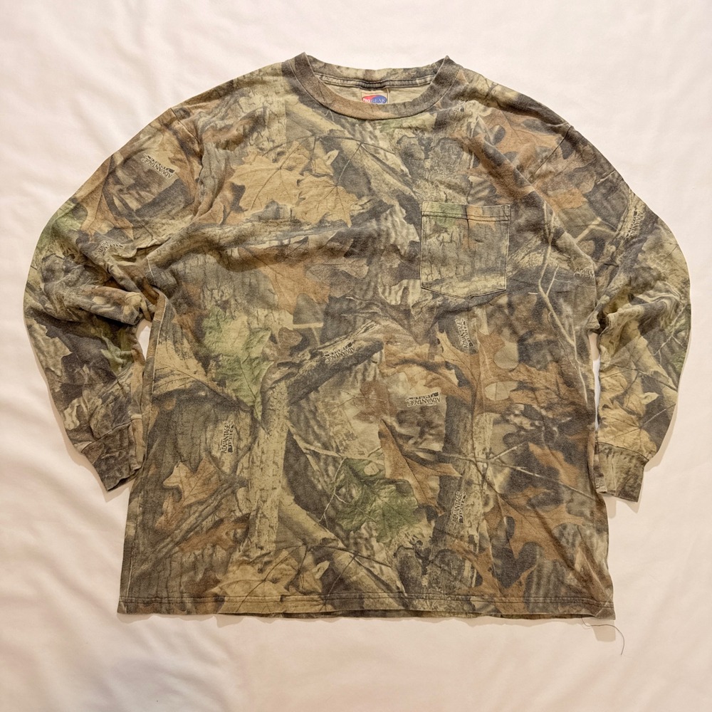 Wrangler Pro Gear Long Sleeve Shirt Mens XL Camo 90s Advantage Timber Pocket Tee